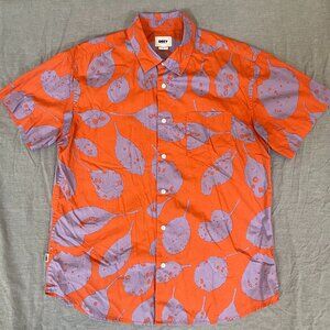 Obey Men short sleeve shirt button floral pattern Medium, Red purple summer